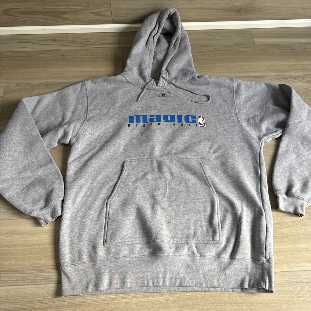 Vintage Reebok Orlando Magic Heavy‎ Hoodie Sweatshirt Men's L Tall Gray Pullover